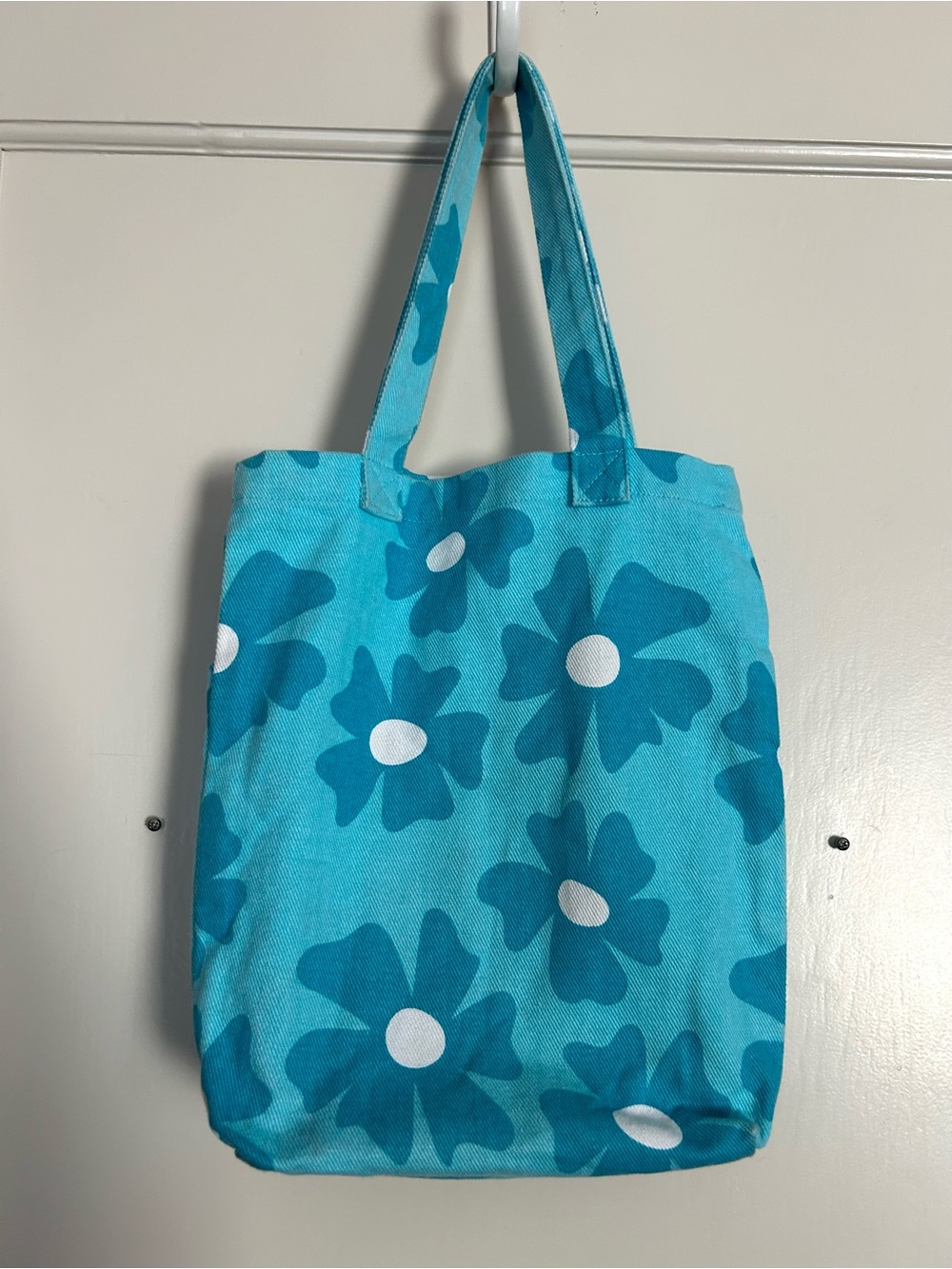 Big Bud Press Mini Tote, Turquoise With Flowers. - Picture 5 of 10